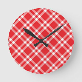 Reloj Redondo Mediano Patrón de cuadros rojos