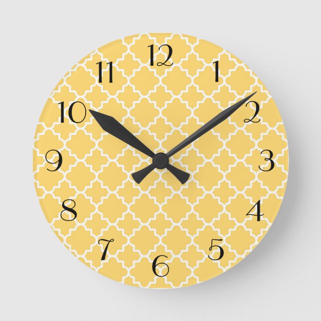 Reloj Redondo Mediano Patrón de cuatrefol amarillo (Anverso)