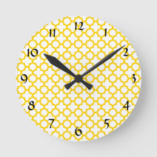 Reloj Redondo Mediano Patrón de cuatrefol amarillo