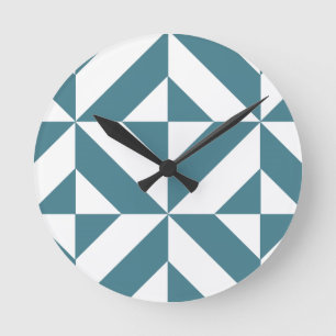Reloj Redondo Mediano Patrón de cubo geométrico geométrico verde profund