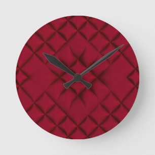 Reloj Redondo Mediano Patrón de Cuero Acolchado Rojo Intenso