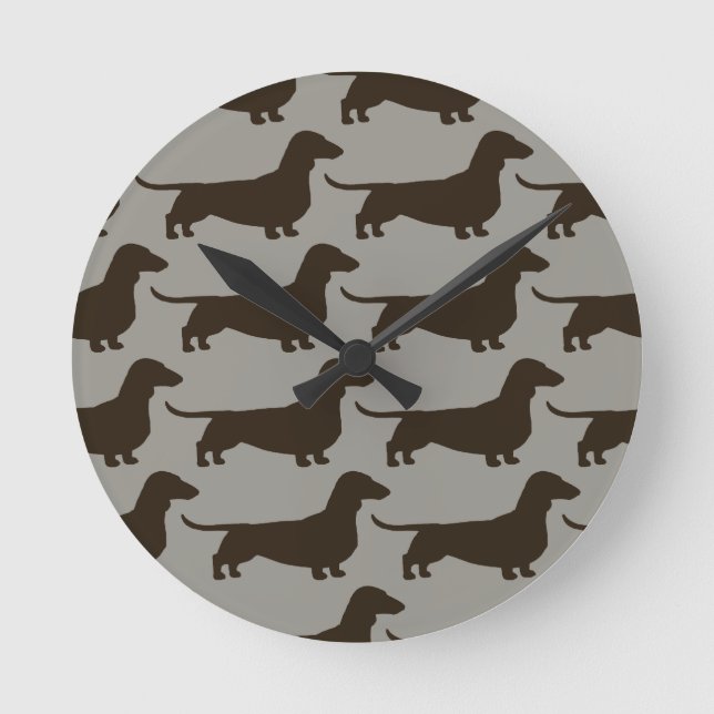 Reloj Redondo Mediano Patrón de Dachshunds - Silhouettes de perro vienés (Anverso)