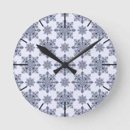 Reloj Redondo Mediano Patrón de Damasco de copo de nieve azul