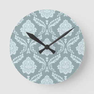 Reloj Redondo Mediano Patrón de Damasco Rococó Azul Huevo de Pato+Verde 