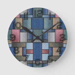 Reloj Redondo Mediano Patrón de denim