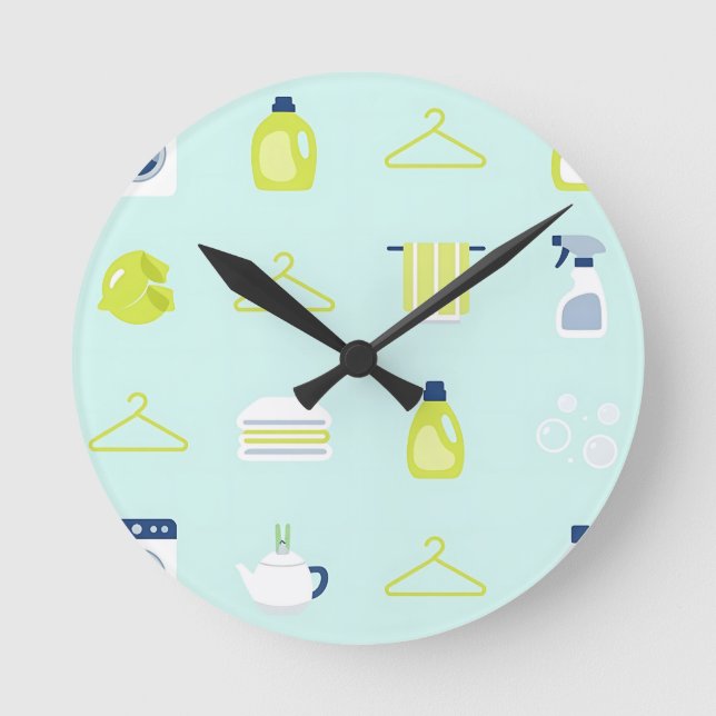 Reloj Redondo Mediano Patrón de día de ropa limpia (Anverso)