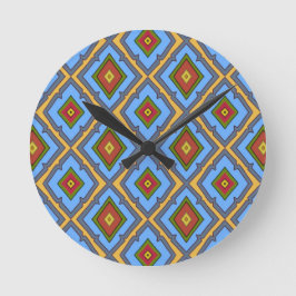 Reloj Redondo Mediano Patrón de Diamante Azul Rojo Amarillo Verde 