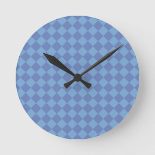 Reloj Redondo Mediano Patrón de diamante de cuadros azules