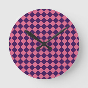 Reloj Redondo Mediano Patrón de diamante de cuadros rosa púrpura