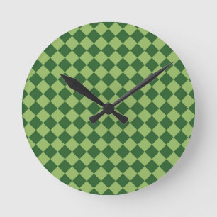 Reloj Redondo Mediano Patrón de diamante de cuadros verdes