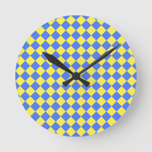 Reloj Redondo Mediano Patrón de diamante del verificador amarillo azul