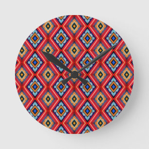 Reloj Redondo Mediano Patrón de diamante rojo y azul dramático