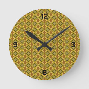 Reloj Redondo Mediano Patrón de diamante verde dorado pardo MCM