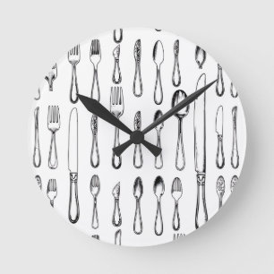 Reloj Redondo Mediano Patrón de dibujo de cubertería de plata vintage el