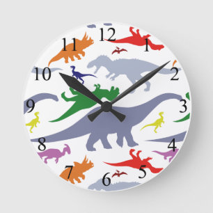 Reloj Redondo Mediano Patrón de dinosaurios coloridos