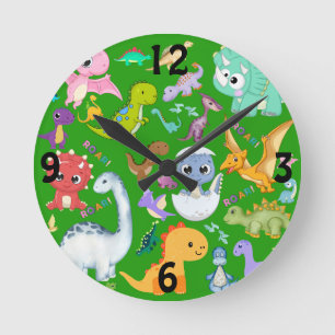 Reloj Redondo Mediano Patrón de dinosaurios pequeños en verde