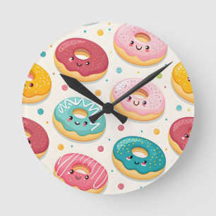 Reloj Redondo Mediano Patrón de Donuts