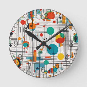 Reloj Redondo Mediano Patrón de edad atómica retro, líneas, formas