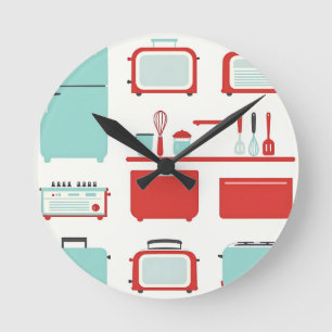 Reloj Redondo Mediano Patrón de Electrodomésticos de Cocina Retro