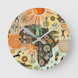 Reloj Redondo Mediano Patrón de elementos tribales decorativos del mapa 