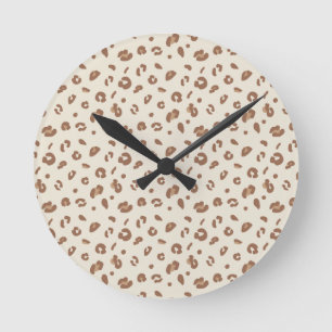 Reloj Redondo Mediano Patrón de estampado de leopardo abstracto neutro