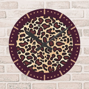 Reloj Redondo Mediano Patrón de estampado de leopardo atrevido en marrón