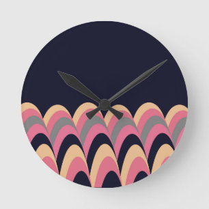 Reloj Redondo Mediano Patrón de estilo rosa amarillo azul