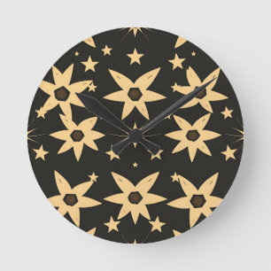 Reloj Redondo Mediano Patrón de Estrella Dorada Negra Cielo Nocturno Cel
