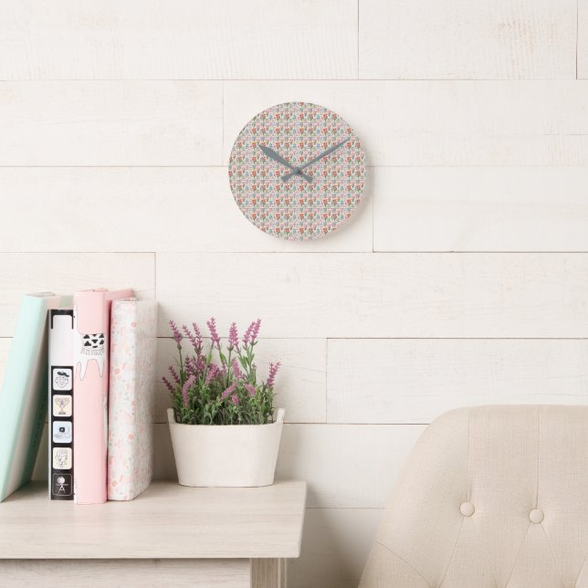 Reloj Redondo Mediano Patrón de flor acuático moderno (Sala de lectura)