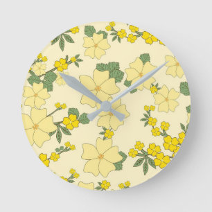 Reloj Redondo Mediano Patrón de Flor Amarilla de Primavera