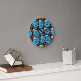 Reloj Redondo Mediano Patrón de flores azules del cielo