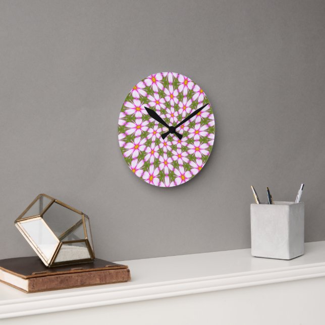Reloj Redondo Mediano Patrón de flores de cosmos (Oficina)