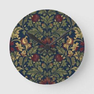 Reloj Redondo Mediano Patrón de flores de granada naval William Morris