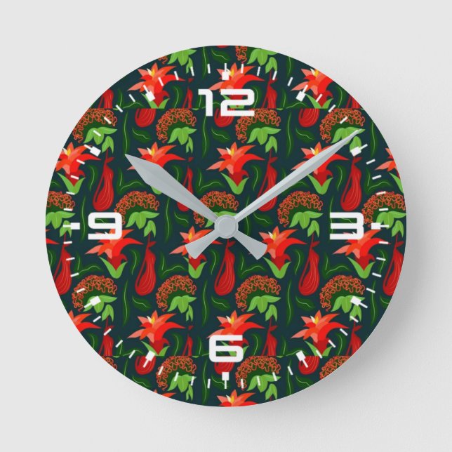 Reloj Redondo Mediano Patrón de flores rojas exóticas pintadas a mano-15 (Anverso)