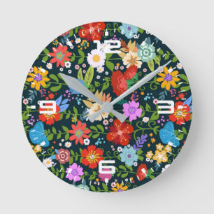 Reloj Redondo Mediano Patrón de flores sin soldadura Ditsy-13554