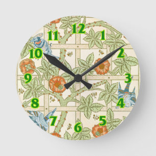Reloj Redondo Mediano Patrón de flores y pájaros de época de Morris' Tre