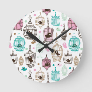 Reloj Redondo Mediano patrón de fondo de la jaula de pájaro