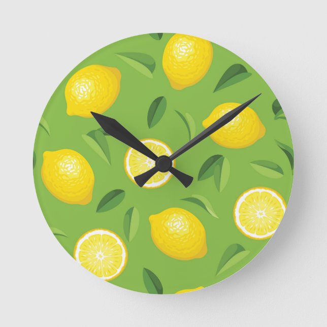 Reloj Redondo Mediano Patrón de fondo de lemones (Anverso)