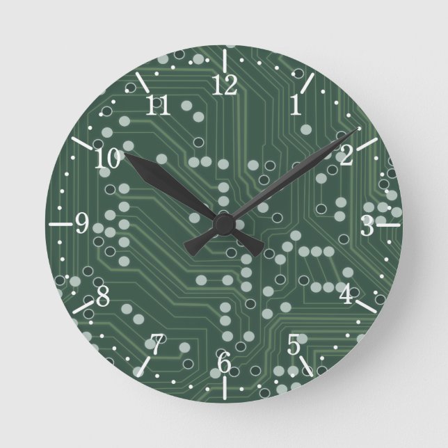 Reloj Redondo Mediano Patrón de fondo del tablero del circuito verde (Anverso)