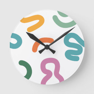 Reloj Redondo Mediano Patrón de Formas Abstractas Coloridas