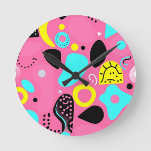 Reloj Redondo Mediano Patrón de Formas Abstractas Rosadas Juguetonas