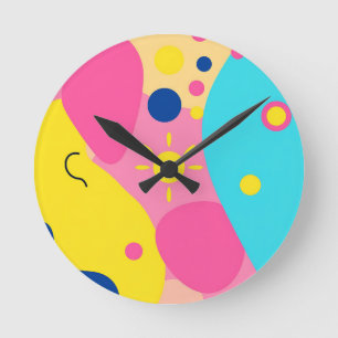 Reloj Redondo Mediano Patrón de Formas Orgánicas Divertidas y Coloridas