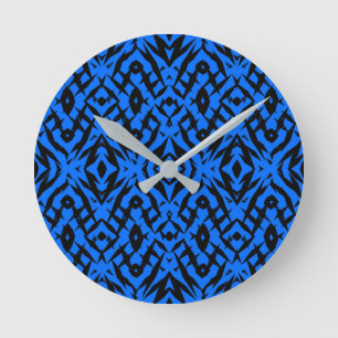 Reloj Redondo Mediano Patrón de formas tribales azules