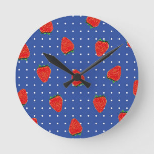 Reloj Redondo Mediano patrón de fresa con puntos