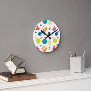 Reloj Redondo Mediano Patrón de frutas, Ciruela, Naranja, Limón, Pera, M
