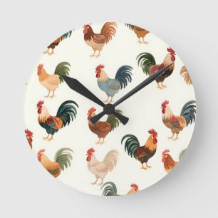 Reloj Redondo Mediano Patrón de gallo vintage estilo granja