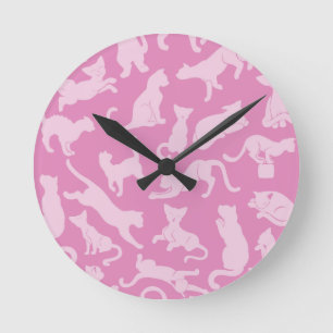 Reloj Redondo Mediano Patrón de gato rosado