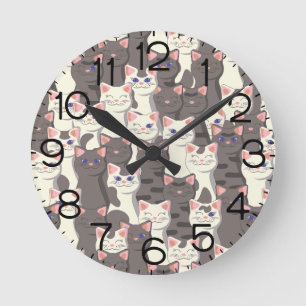 Reloj Redondo Mediano Patrón de gatos blancos y grises