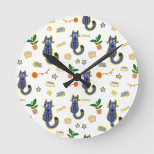 Reloj Redondo Mediano Patrón de gatos de corte de color de agua