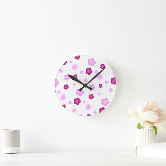 Reloj Redondo Mediano Patrón de gradiente floral de flor rosada (Hogar)